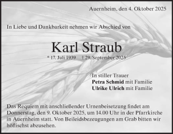 Traueranzeige von Karl Straub von Heidenheimer Zeitung