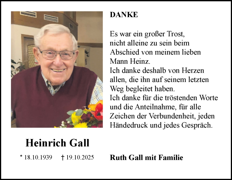  Traueranzeige für Heinrich Gall vom 22.11.2025 aus Heidenheimer Zeitung