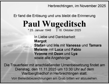 Traueranzeige von Paul Georg Wugeditsch von Heidenheimer Zeitung
