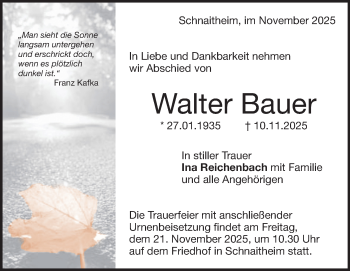 Traueranzeige von Walter Bauer von Heidenheimer Zeitung