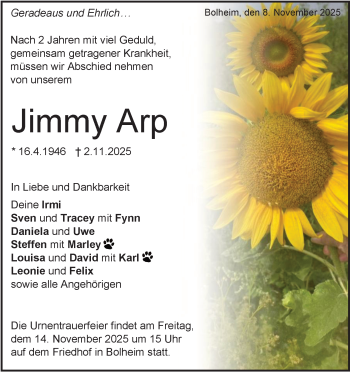 Traueranzeige von Jimmy Arp von Heidenheimer Zeitung