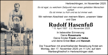 Traueranzeige von Rudolf Hasenfuß von Heidenheimer Zeitung