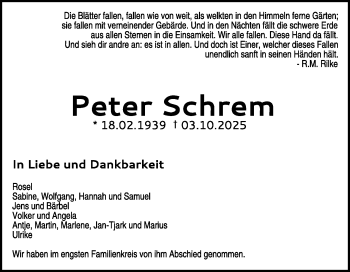 Traueranzeige von Peter Schrem von Heidenheimer Zeitung