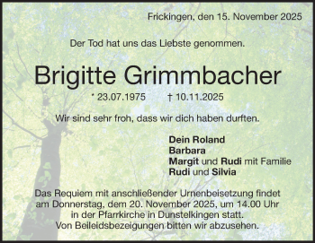 Traueranzeige von Brigitte Grimmbacher von Heidenheimer Zeitung