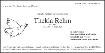 Traueranzeige von Thekla Rehm von Heidenheimer Zeitung