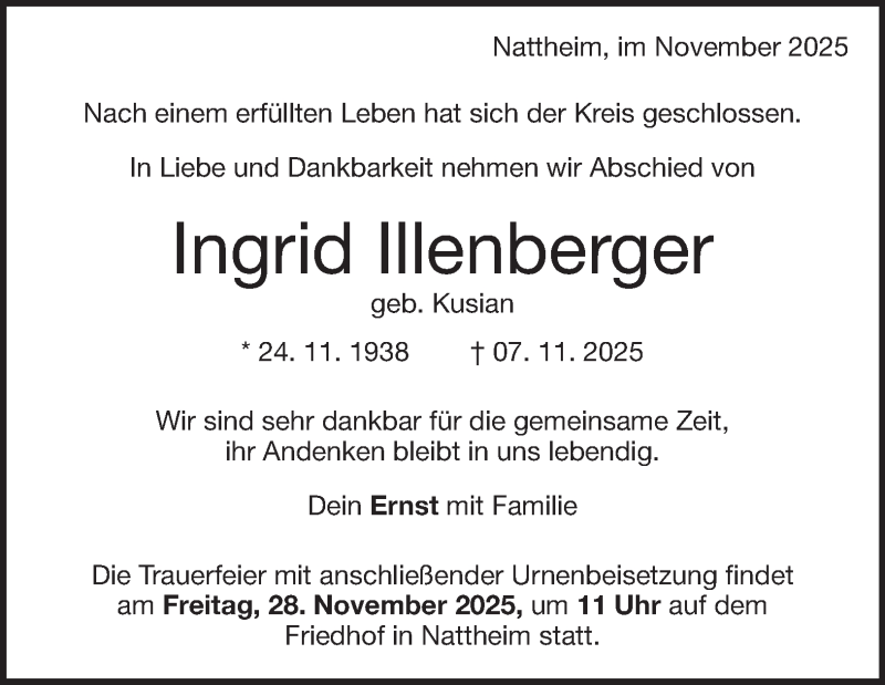  Traueranzeige für Ingrid Illenberger vom 22.11.2025 aus Heidenheimer Zeitung