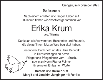 Traueranzeige von Erika Krum von Heidenheimer Zeitung