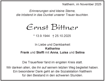 Traueranzeige von Ernst Bittner von Heidenheimer Zeitung