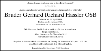 Traueranzeige von Gerhard Richard Hassler von Heidenheimer Zeitung