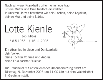 Traueranzeige von Lotte Kienle von Heidenheimer Zeitung