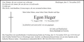 Traueranzeige von Egon Heger von Heidenheimer Zeitung