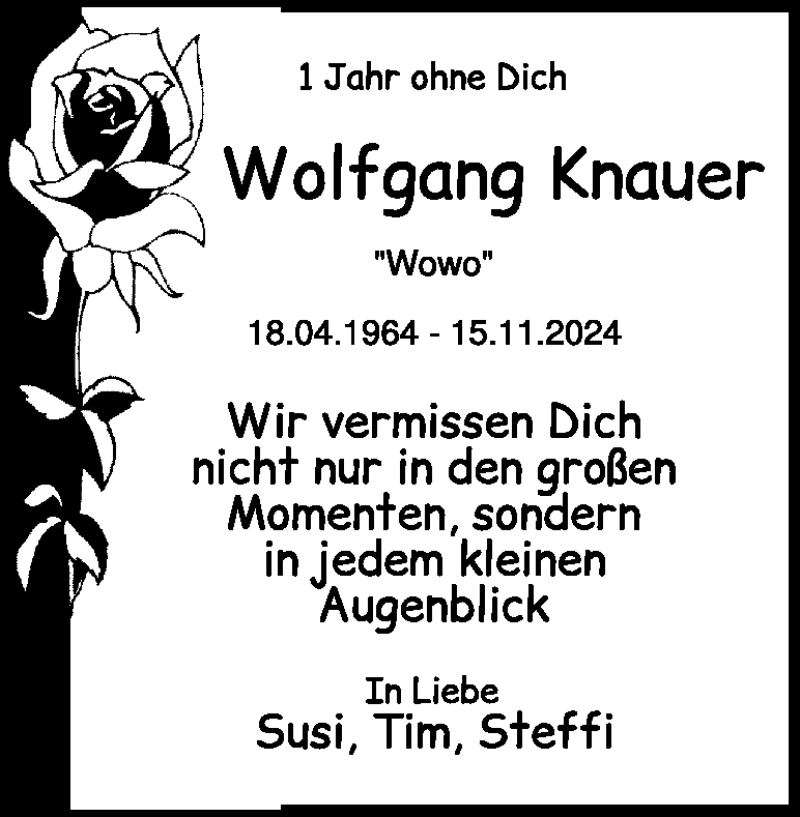  Traueranzeige für Wolfgang Knauer vom 15.11.2025 aus Heidenheimer Zeitung
