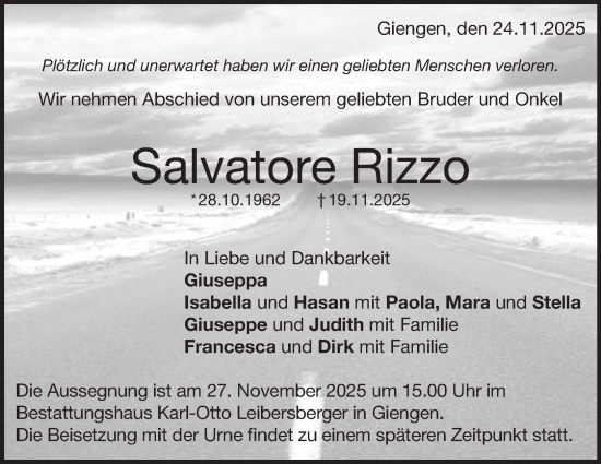 Traueranzeige von Salvatore Rizzo von Heidenheimer Zeitung