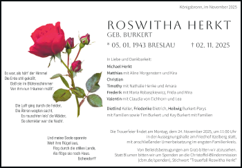 Traueranzeige von Roswitha Herkt von Heidenheimer Zeitung