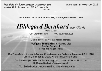 Traueranzeige von Hildegard Bernhard von Heidenheimer Zeitung