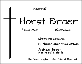 Traueranzeige von Horst Broer von Heidenheimer Zeitung