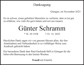 Traueranzeige von Günter Schramm von Heidenheimer Zeitung