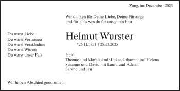 Traueranzeige von Helmut Wurster von Heidenheimer Zeitung