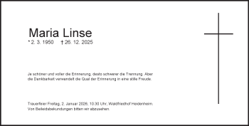 Traueranzeige von Maria Linse von Heidenheimer Zeitung