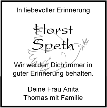 Traueranzeige von Horst Speth von Heidenheimer Zeitung