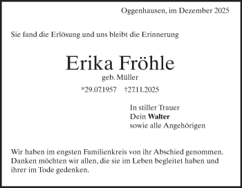 Traueranzeige von Erika Fröhle von Heidenheimer Zeitung