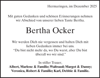 Traueranzeige von Bertha Ocker von Heidenheimer Zeitung
