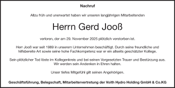 Traueranzeige von Gerd Jooß von Heidenheimer Zeitung