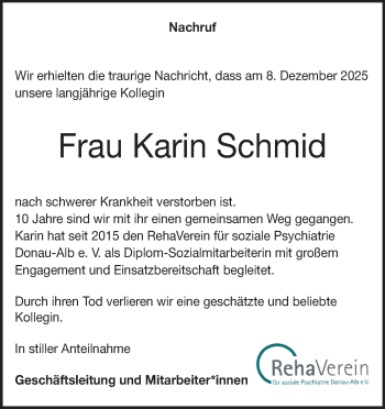 Traueranzeige von Karin Schmid von Heidenheimer Zeitung