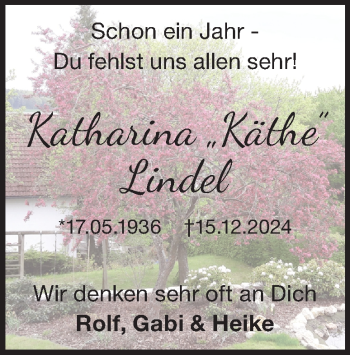 Traueranzeige von Katharina Lindel von Heidenheimer Zeitung
