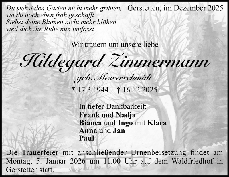  Traueranzeige für Hildegard Zimmermann vom 27.12.2025 aus Heidenheimer Zeitung