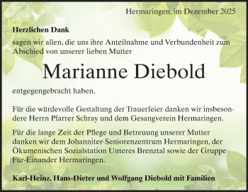 Traueranzeige von Marianne Diebold von Heidenheimer Zeitung
