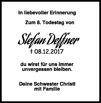 Traueranzeige von Stefan Deffner von Heidenheimer Zeitung