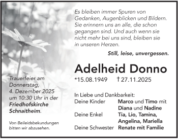 Traueranzeige von Adelheid Donno von Heidenheimer Zeitung