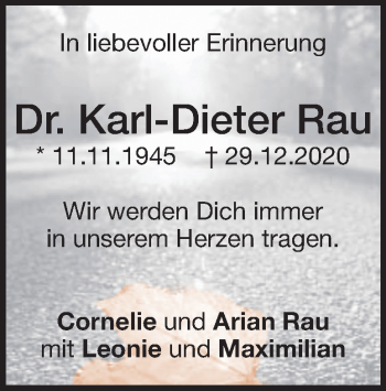 Traueranzeige von Karl-Dieter Rau von Heidenheimer Zeitung