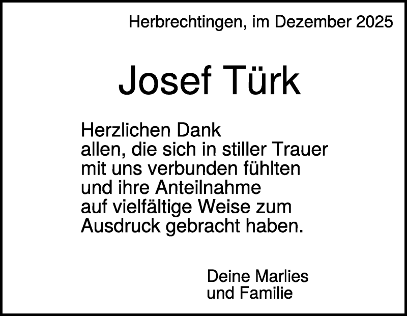  Traueranzeige für Josef Türk vom 13.12.2025 aus Heidenheimer Zeitung