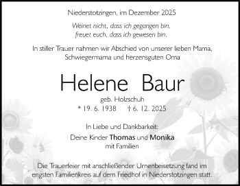 Traueranzeige von Helene Baur von Heidenheimer Zeitung
