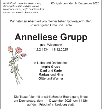 Traueranzeige von Anneliese Grupp von Heidenheimer Zeitung