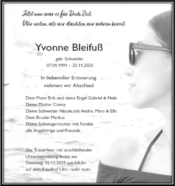 Traueranzeige von Yvonne Bleifuß  von Heidenheimer Zeitung