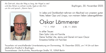 Traueranzeige von Oskar Lämmerer von Heidenheimer Zeitung
