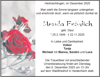 Traueranzeige von Ursula Fröhlich von Heidenheimer Zeitung