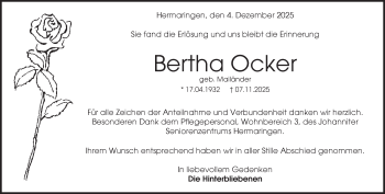 Traueranzeige von Bertha Ocker von Heidenheimer Zeitung