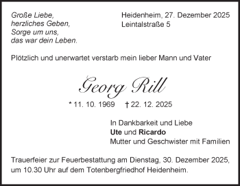 Traueranzeige von Georg Rill von Heidenheimer Zeitung