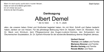 Traueranzeige von Albert Demel von Heidenheimer Zeitung