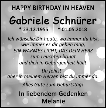Traueranzeige von Gabriele Schnürer von Heidenheimer Zeitung
