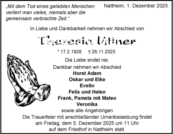 Traueranzeige von Theresia Uttner von Heidenheimer Zeitung