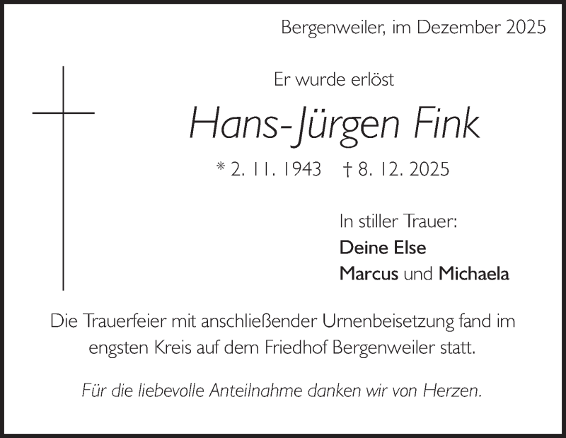  Traueranzeige für Hans-Jürgen Fink vom 20.12.2025 aus Heidenheimer Zeitung