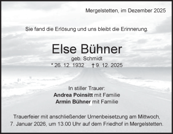 Traueranzeige von Else Bühner von Heidenheimer Zeitung