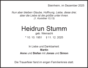 Traueranzeige von Heidrun Stumm von Heidenheimer Zeitung