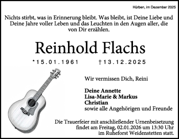 Traueranzeige von Reinhold Flachs von Heidenheimer Zeitung