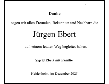 Traueranzeige von Jürgen Ebert von Heidenheimer Zeitung